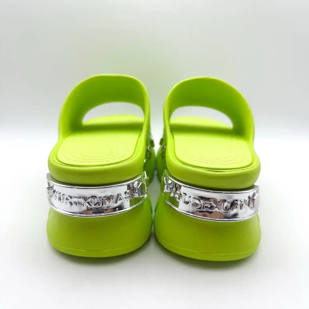 YURTKUMAS Womens Chunky Platform Slide Sandals Size 9 EU 39-40 Lime Green NWOB